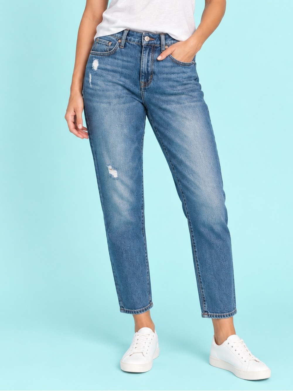 Gap 1969 Sexy Boyfriend Jeans 31 Durham Wash Distressed Medium Wash Denim